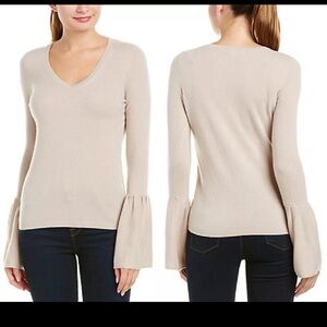 Christopher Fischer 100% cashmere pale pink bell sleeve v-neck sweater S
